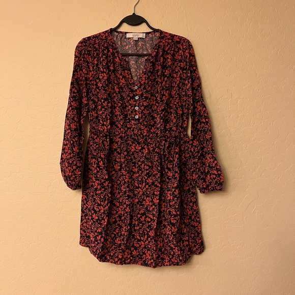 LOFT Petites Black & Burnt Sienna Leaf Print Mini Dress/Tunic Top - Picture 5 of 15